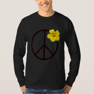 Peace Sign Yellow Hibiskus Blume T-Shirt
