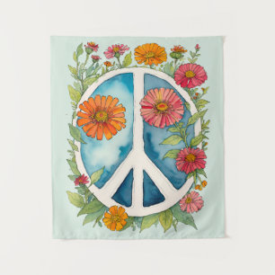 Peace Sign Zinnia Blume Retro 70er Blume Wandteppich