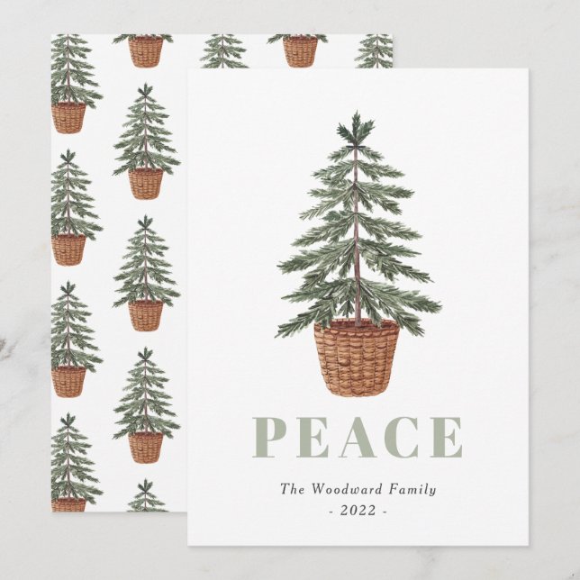 Peace Simple Christmas Evergreen Tree Feiertagskarte (Vorne/Hinten)