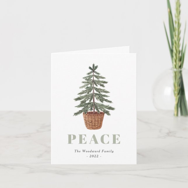 Peace Simple Christmas Evergreen Tree Feiertagskarte (Vorderseite)