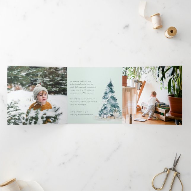 Peace Snow Pine Weihnachtsbaum Gaben 3 Fotos Dreifach Gefaltete Urlaubskarte (Innenseite)