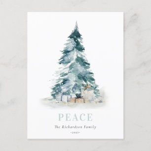 Peace Snow Watercolor Pine Weihnachtsbaum Geschenk Feiertagspostkarte
