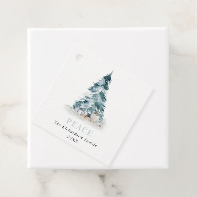 Peace Snow Watercolor Pine Weihnachtsbaum Geschenk Geschenkanhänger (Beispiel)