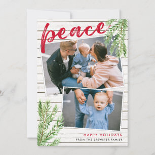 Peace, Snowy Evergreen 2 Foto Holiday Card Einladung