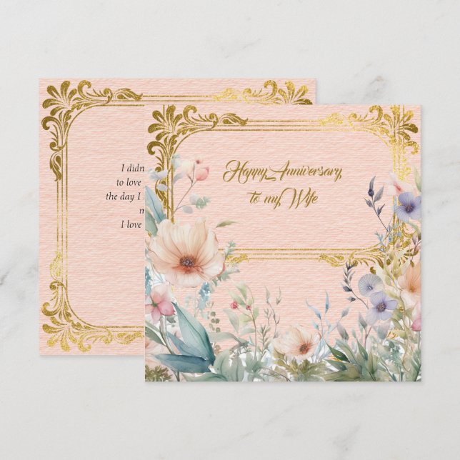 Peace Spring Blume grenzt an Goldrahmen Mitteilungskarte (Vorne/Hinten)