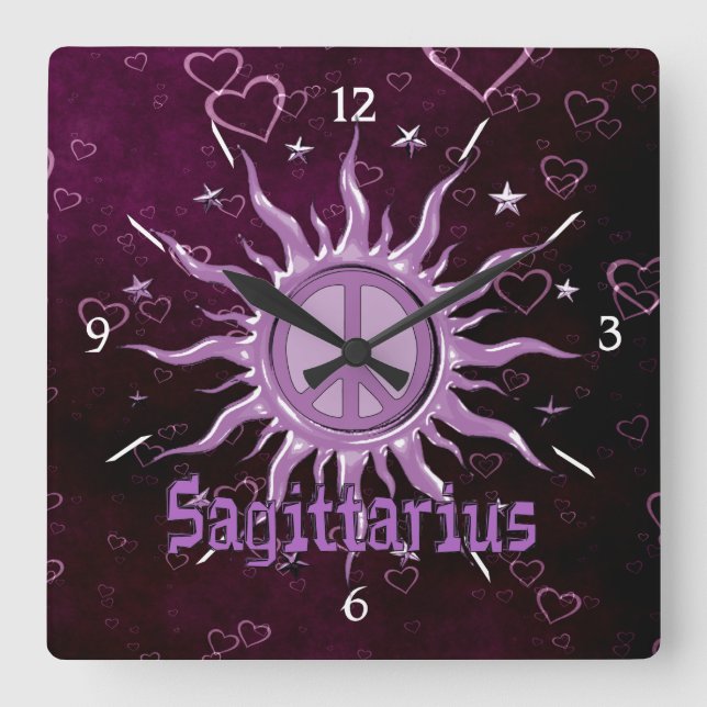 Peace Sun Sagittarius Quadratische Wanduhr (Vorderseite)