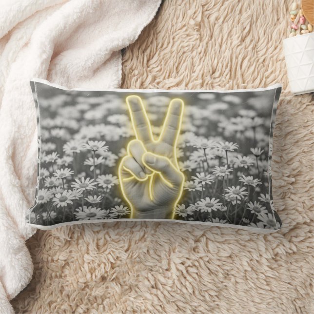 Peace & Sunflower Pillow w/ Yellow Gingham Lendenkissen (Decke)