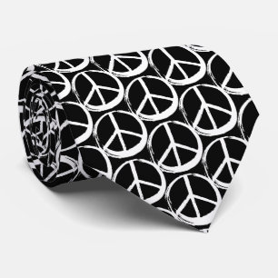 PEACE Symbol - 60er Hippie Elegant White Black Krawatte