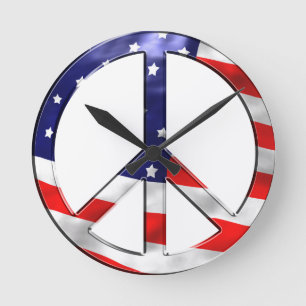 Peace Symbol American Flag Wall Art Runde Wanduhr