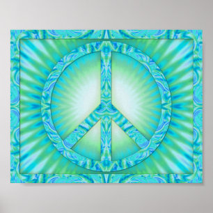 Peace Symbol Blue-Grüntöne Poster