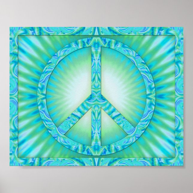 Peace Symbol Blue-Grüntöne Poster (Vorne)