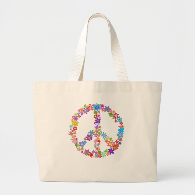Peace Symbol Blume Power Farbiges Design Jumbo Stoffbeutel (Vorne)