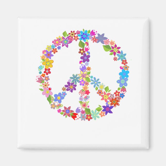 Peace Symbol Blume Power Farbiges Design Magnet (Vorne)