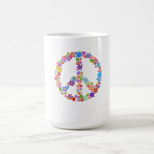 Peace Symbol Blume Power Farbiges Design Verwandlungstasse (Zentrum)