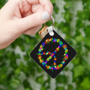 Peace Symbol Blume Power Schlüsselanhänger