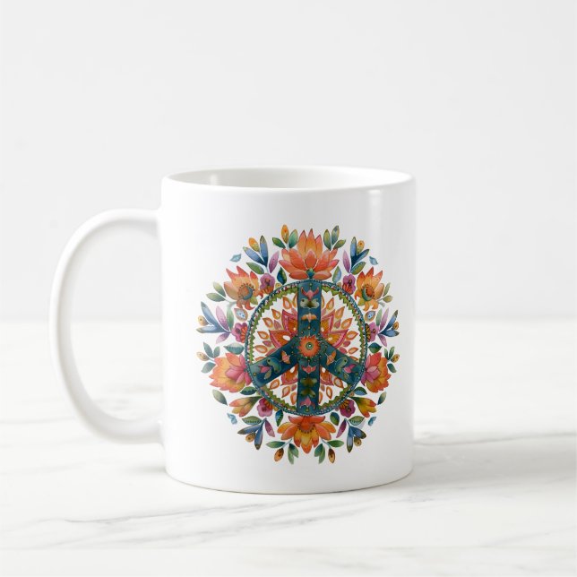 Peace Symbol Floral Design 13 Kaffeetasse (Links)