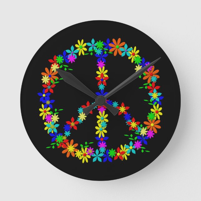 Peace Symbol Flower Power Runde Wanduhr (Vorderseite)