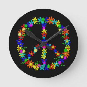 Peace Symbol Flower Power Runde Wanduhr
