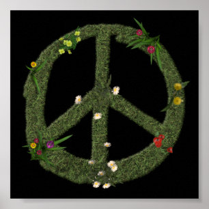 PEACE-Symbol für echte Grass-Blume Hippie 60er-Sig Poster