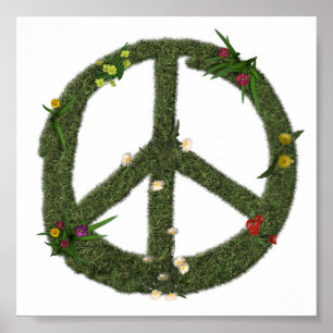PEACE-Symbol für echte Grass-Blume Hippie 60er-Sig Poster
