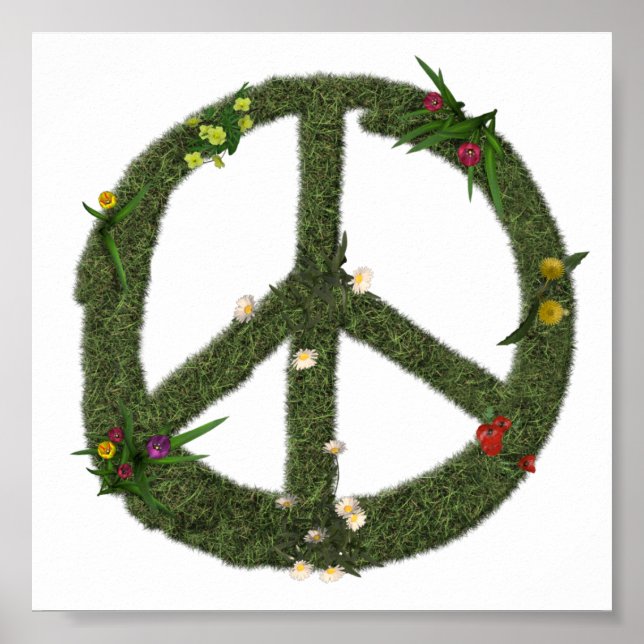 PEACE-Symbol für echte Grass-Blume Hippie 60er-Sig Poster (Vorne)