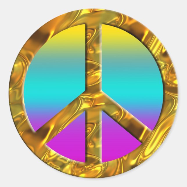 PEACE-Symbol - GOLD | Farbige Linien Runder Aufkleber (Vorderseite)