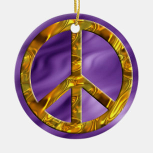 PEACE-Symbol - GOLD Lippenwellen Keramik Ornament