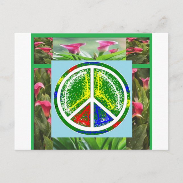 PEACE SYMBOL: Grüne künstlerische Blume Postkarte (Vorderseite)