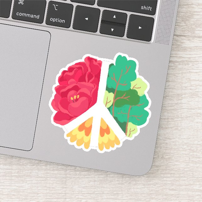 PEACE SYMBOL - Grüner Wald und rote Blume Aufkleber (Detail)