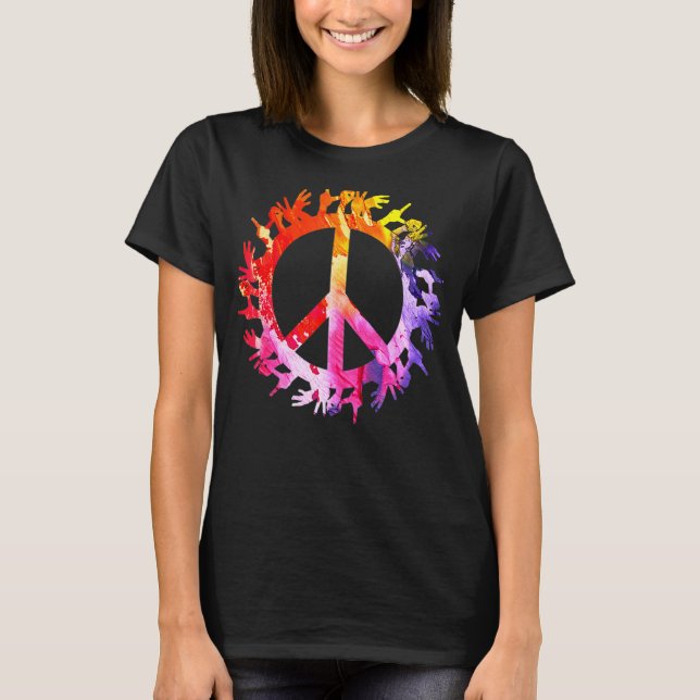 Peace Symbol Hand Sign Tye Dye Awareness T-Shirt (Vorderseite)