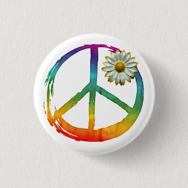 Peace Symbol Hippie Liebe 1960er Sign Daisy Liebe Button (Vorderseite)