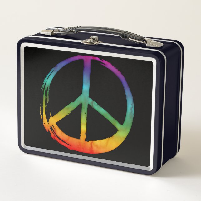 PEACE Symbol - Hippie Watercolor Krawatte Farbstof Metall Brotdose (Vorderseite)
