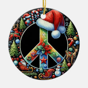 Peace Symbol Hippie Weihnachtsmannmütze Weihnachts Keramik Ornament