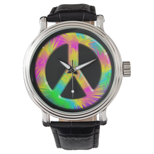 Peace Symbol Psychedelic Art Design Uhren (Vorderseite)
