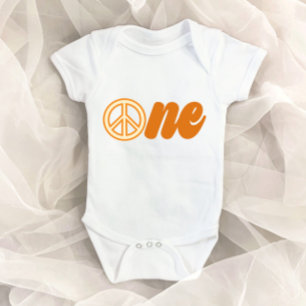 Peace Symbol Retro 70's Orange ONE 1. Geburtstag Baby Strampler