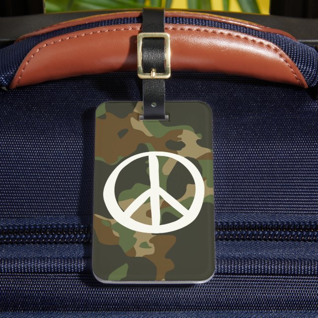 PEACE Symbol Sign - Hippie Green Khaki Camouflage Gepäckanhänger (Vorderseite Insitu 2)