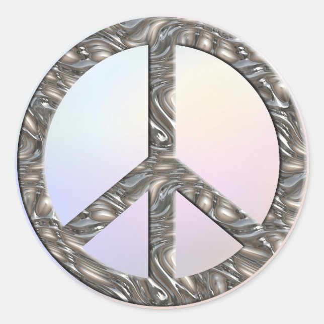 PEACE-Symbol - SILVER | Farblicht Runder Aufkleber (Vorderseite)