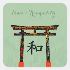 Peace Torii (auf schwarz) Quadratischer Aufkleber