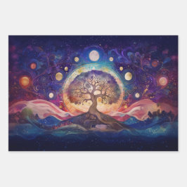 Peace Tree Colorful Twilight, Celestie Theme Geschenkpapier Set