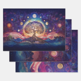 Peace Tree Colorful Twilight, Celestie Theme Geschenkpapier Set