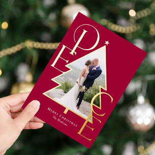 Peace Tree REAL FOIL Modern Holiday Foto Card Folien Feiertagskarte