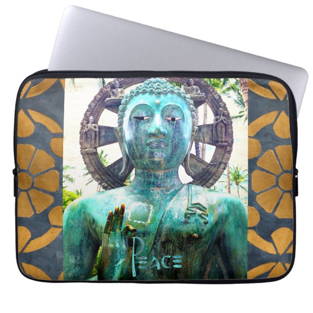 Peace Turquoise Buddha Statue Gold Mosaik Foto Laptopschutzhülle (Vorderseite)