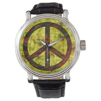 Peace Watch Vintag Lederband Schwarz Armbanduhr