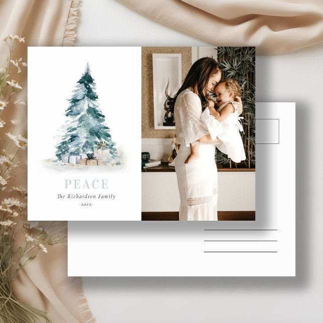 Peace Watercolor Pine Christmas Tree Gift Foto Feiertagspostkarte (Von Creator hochgeladen)