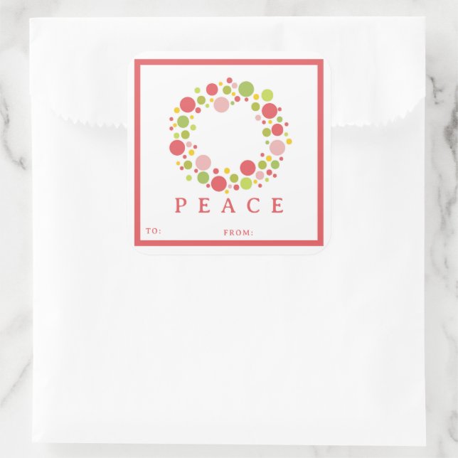 PEACE Weihnachtslabel Rote Grenze Quadratischer Aufkleber (Tasche)