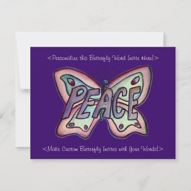 Peace Word Art Butterfly Wings Custom Einladungen (Vorderseite)