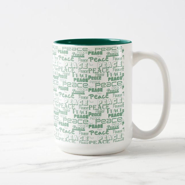 Peace Word Art Green Zweifarbige Tasse (Rechts)