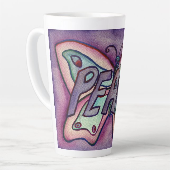 Peace Word Art Lila Butterfly Wing Cup Latte Tasse (Linke Ecke)