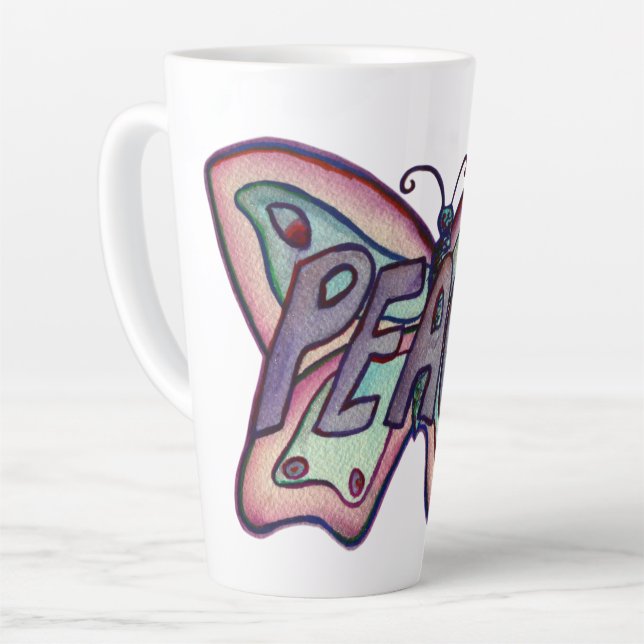 Peace Word Art Lila Butterfly Wing Cup Latte Tasse (Linke Ecke)