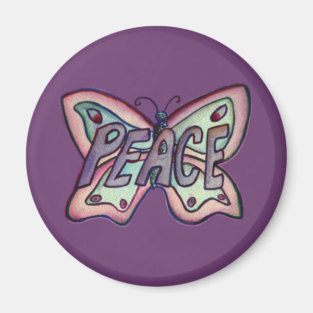 Peace Word Art Lila Butterfly Wing Kühlschrankmagn Magnet (Vorne)